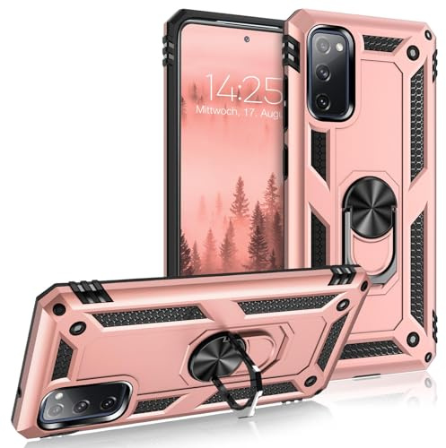 LBH Outdoor Hülle für Samsung Galaxy S20 FE Armor Militär Stoßfest Handyhülle 360 Grad Metal Ring Halter Ständer Schutzhülle für Handyhalterung Auto Magnet Rosegold