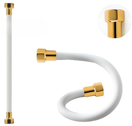 LAXARA DVGW Premium farbiger Flexschlauch schwarz und weiß 3/8 Zoll bis 1/2 Zoll ÜM beidseitig in auswählbaren Stilen (3/8 Zoll Weiß | Gold, 30 cm)