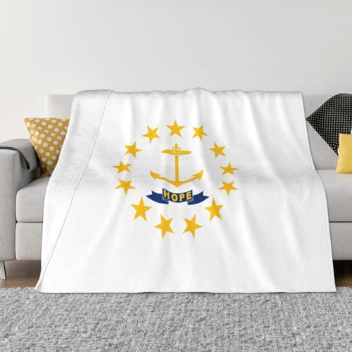 WHJYCC Rhode Island State Flag Decken, Damen-Flanelldecken, Bettwäsche, Heimdekoration, geeignet für Sofas, Betten, Camping, 102 x 76 cm