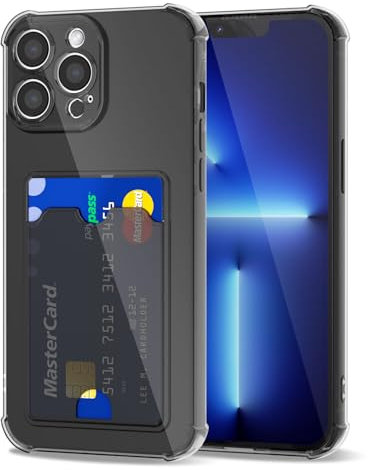 Svanove for iPhone 13 Pro Max Case Wallet Clear, Card Holder Case with Credit Card Slot, Thin Slim Transparent Silicone Grip Soft Rubber Protective Shockproof Airbag Bumper for Women, Black