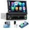 CAMECHO Autoradio 1 DIN con Wireless Carplay, Pantalla Táctil de 7 Pulgadas Radio Bluetooth Pantalla Retráctil Manual con Android Auto Mirror Link FM Control del Volante USB/AUX +Cámara Trasera