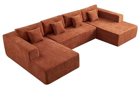 Softa Sofa & Couches Schlafsofa, Ecksofa, Wohnlandschaft U-Form mit Bettfunktion, Sofaset im Wohnzimmer, Chenille-Stoff Sektionssofa, Orange