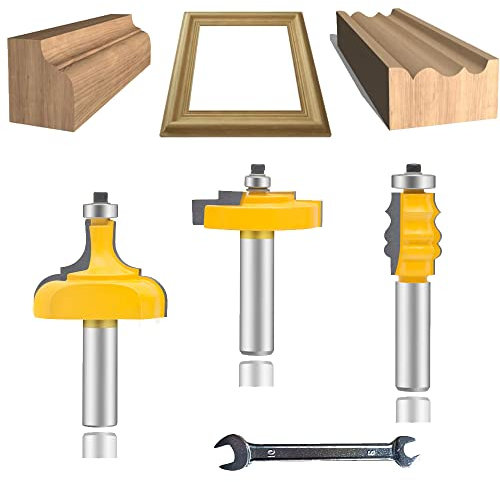 QQXUAN Router Bit Set Complete Picture Frame Making 1/2-Inch Shank 3 PCS Router Bits, Woodworking Wood Molding Cutter, Door, Drawer Front Edging Router Bit Sets (Grey)