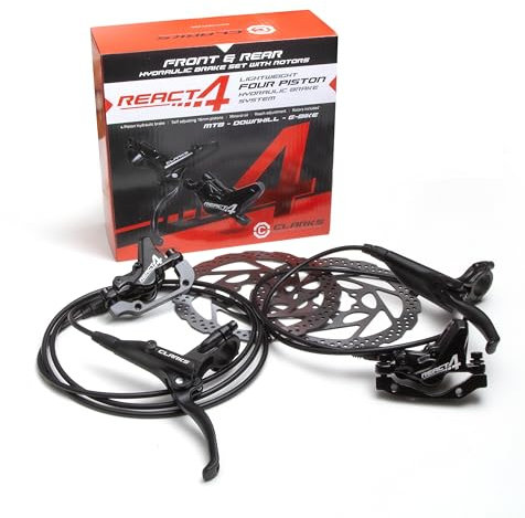 Clarks Cycle Systems React-4 - Set freno a disco idraulico anteriore e posteriore, 203/180 mm, colore: nero