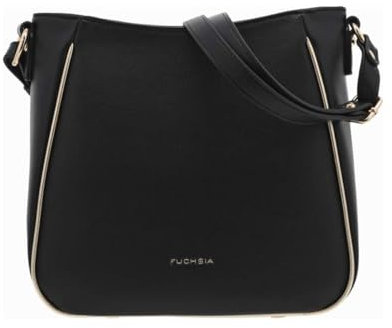 FUCHSIA - Sac à main porté épaule noir uni grainé avec liseré doré et marque dorée - Taille TU