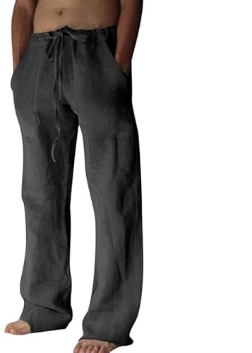 Litthing Pantalon en Lin Homme Coton Été Sport Pants avec Poches et Cordon