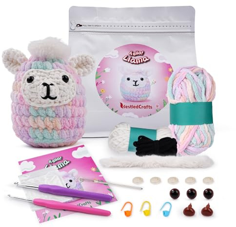 LetCart Anfänger Häkel Starter Kit, Komplettes Häkelset mit Schritt-für-Schritt-Video-Tutorials, Häkeln - Geschenk für Geburtstage, ideales DIY-Geschenk für Bastelliebhaber (Lama)