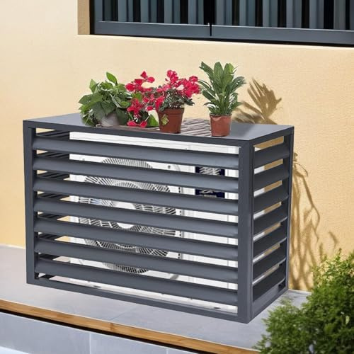 LKPMGOA Abdeckung für Klimaanlage Und Wärmepumpe Verkleidung für Außengerät, Aluminium, Allwetter, Gartenaufräumen, Regen- und Sonnenschutz(Grey,110cm)