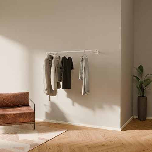 pamo Kleiderstange Industrial Loft Design - FINN - Handtuchhalter oder Kleiderständer mit Wand oder Deckenmontage |im Bad oder Schlafzimmer aus stabilen Rohren in weiß