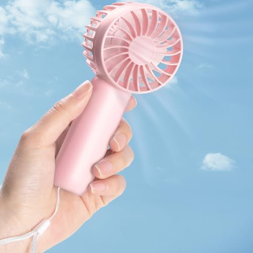 Hianjoo Mini Ventilatore, 2000 mAh Ventilatore Portatile Ricaricabile USB Ventilatore Personale a 3 velocità con Cinghia da Mano, Leggero da Viaggio Spiaggia per Interni ed Esterni (Rosa)