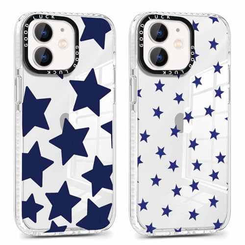 Xylota 2 Stück Transparent Handyhülle für iPhone 12 Mini 5,4 Hülle,Durchsichtig Case Muster Aesthetic Sterne Mädchen Frauen Schutzhülle, Weich Silikon TPU Bumper Stoßfeste Cover für iPhone 12 Mini,03
