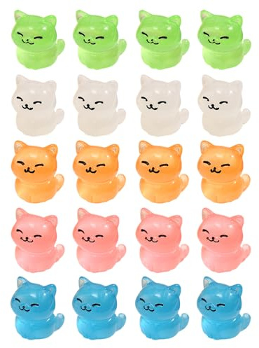 RELKLYU 20 Morceaux D'Ornements De Chat Lumineux, Mini-Ornements Mignons, Décorations Créatives, Ornements Micro-Paysages, Accessoires De Maison De Poupée.