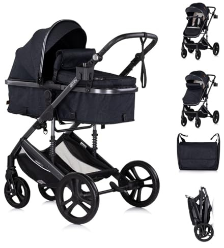 Chipolino Kinderwagen 2 in 1 Amore Getränkehalter Wickeltasche Fußabdeckung Korb schwarz gemustert
