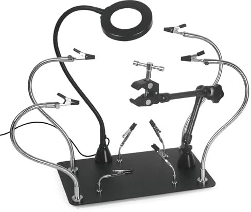 Magnetische Dritte Hand Lötstation, Dritte Hand Löten mit 3x Lupe, 360° Drehbarer Mechanischer Arm, Lötstationen Löthilfe Übungsset für DIY-Hobbyisten, Ingenieure
