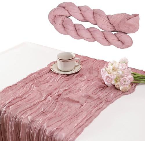 YIHAOH Chemin de Table à Volants en Rose, Bohème, Rustic Romantique, Gaze de Coton en Tulle Semi-Transparente, pour Fête d'anniversaire