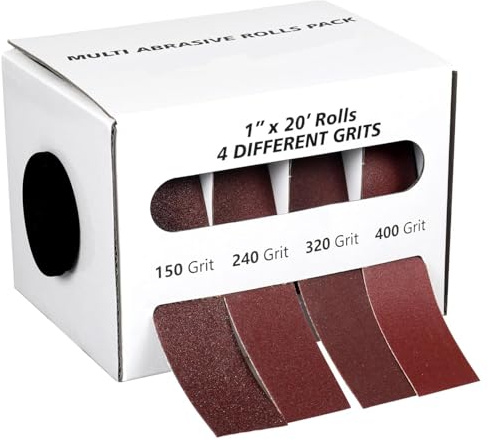 Schleifpapier auf der Rolle im Spender, 4 Rollen in verschiedenen Körnungen, 150 240 320 400 Grit Schleifpapier für Drechseln, Metallarbeiten, Möbelreparatur, Autoschleifen (4rolls 6m)