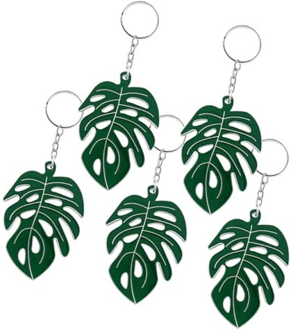 ANDRESLAD 5 Stück Monstera Blatt Schlüsselanhänger Ausgehöhlt Öltropfen Effekt Grün Tropischer Hawaii Charm Für Tasche Und Schlüssel