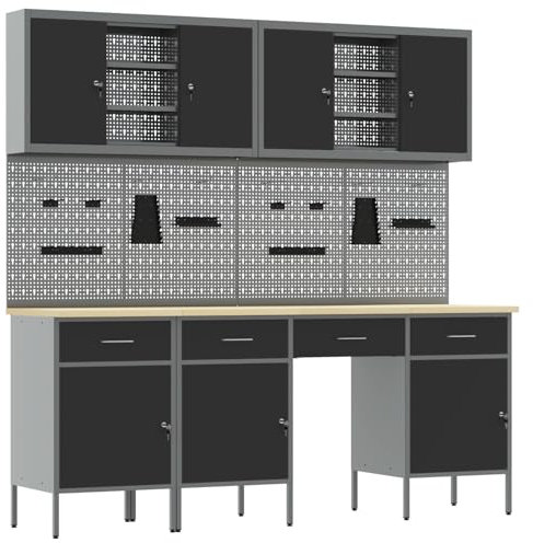 vidaXL Werkbank 10 STK. Schwarz und Grau Ingenieure Holz und Stahl