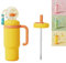 Whale Fountain Tumbler en acier inoxydable avec poignée, deux couvercles, anti-fuite, pour enfants, adolescents (jaune)