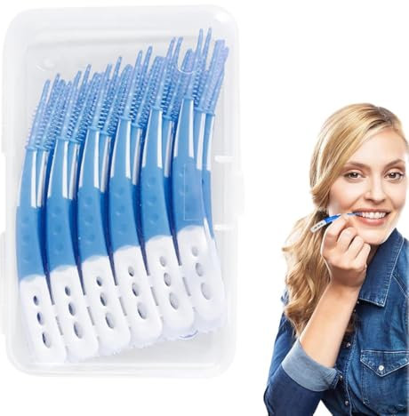 60 Stück Interdentalbürsten, Zahnreinigung Zwischenräume,Silikon Zahnzwischenraumbürsten,Zahnstocher-Reinigungswerkzeug,Gum Soft Picks,für Reinigung Schwer Zugänglicher Zahnzwischenräume(Blau)