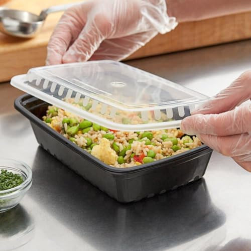 HOT BARGAINS 150 x 32oz Food Storage Containers with Reusable Lids Black Rectangular (150, Rectangular (32oz))