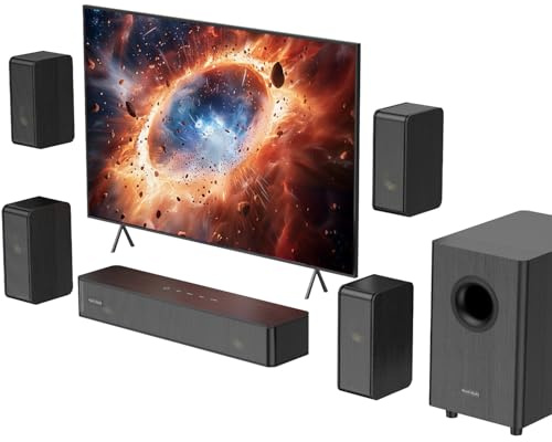 Hiwill-Audio 5.1.2ch Surround Sound System Home Cinema, Soundbar for Smart TV with Subwoofer, 4 Virtual Surround Speakers, Sound Bars Theater Speaker, 400W Peak Power, Works w/ARC/OPT/BT 5.3/AUX/USB