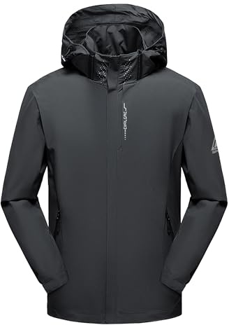 AMZSPORT Hombre Impermeable Chaqueta Cortavientos Ligera y Plegable Transpirable para Senderismo,Running,Viajes,Senderismo