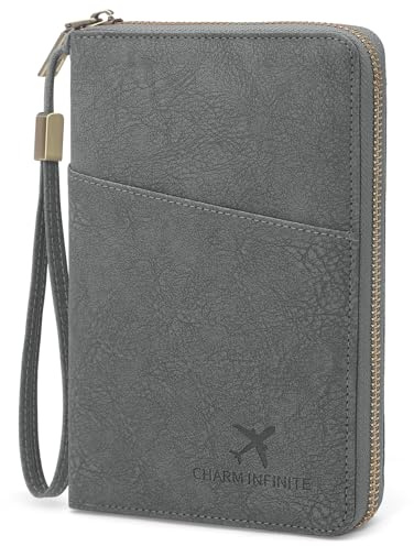 GOUNNU Reisepasshülle PU Leather Reisepass Hülle Familie Passport mit RFID Blockier Reisepass Tasche Familie Passport Cover Organizer Travel Essentials Reiseorganizer (Grau)