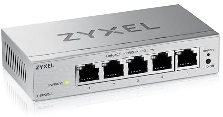 Zyxel Switch Ethernet 5 Puertos | Conmutador Gigabit Gestionable en Web | QoS, Link Aggregation, VLAN, IGMP Snooping | Sin Ventilador | De Escritorio [GS1200-5v3]