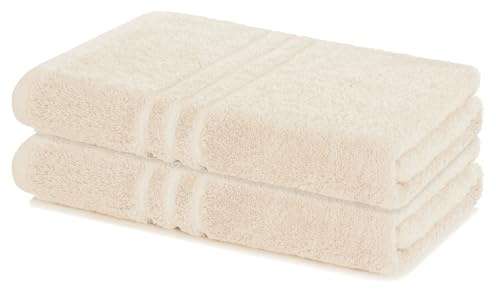 Lavea® 2er Badetuch 100x150 cm - Creme | 100% Baumwolle, Großes Duschtuch, saugstark, weich und hautfreundlich, Frottierserie Elena, waschbar und strapazierfähig