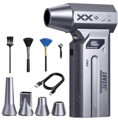 HAOFOYFUN Electric Air Duster, 150000RPM Elektrisches Staubgebläse Akku, 4-stufiges Hochleistungs-Luftgebläse, Mini Gebläse mit LED-Display & Licht, Staubgebläse für PC, Tastatur, Auto, Outdoor