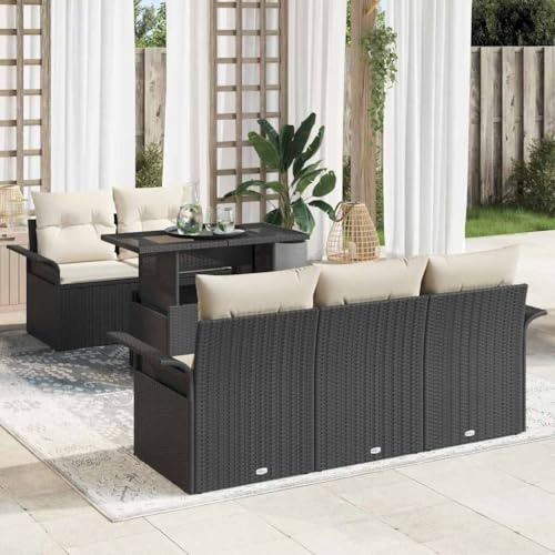 Owoxanthellate Gartenlounge Schwarz 100 x 55 x 73 cm Poly-Rattan wetterfest modular für Balkon Terrasse Gartenmöbel Set mit höhenverstellbarem Tisch for modernes Outdoor Ambiente