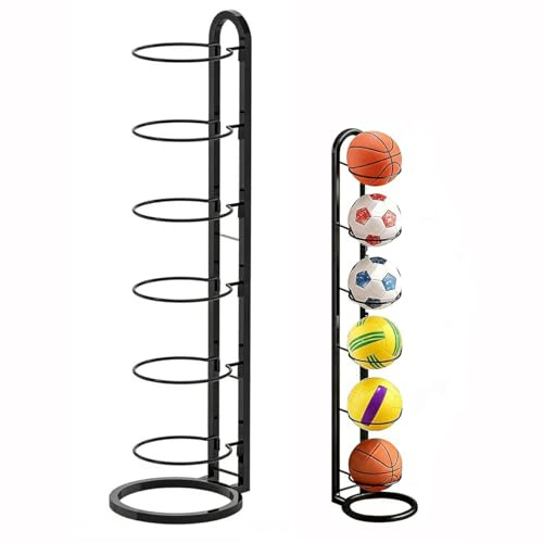 Senaire Football Stand, Metal Vertical Ball Stand Organizer Holder for Basketball Football Soccer Volleyball Rugby, Space-Saving Removable Ball Storage Rack for Garage, Bedroom, Gym