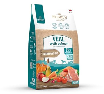 POKUSA Premium Selection - Trockenfutter für Hunde | Kalbfleisch mit Lachs | Getreidefreies Futter für Erwachsene Hunde aller Rassen | Ohne Huhn, Reich an Omega-3, Gesundes Leder und Fell (3 kg)