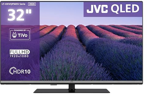 JVC LT-32VQF5655 QLED Fernseher 32 Zoll Smart TV Full HD Auflösung und HDR | powered by TiVo | 2x HDMI | 1x USB | Bluetooth | Dolby Audio | drehbarer Standfuß | Triple-Tuner DVB-C/-S2/-T2 | 2026