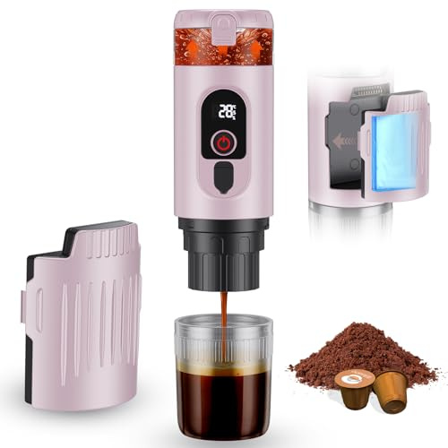 Jradse Tragbare Espressomaschine, 20 BAR Druck 2-in-1 Mini Kaffeemaschine, 7650mAh Wechselakku & USB-C Schnellladung, Für Nespresso Kapseln & Gemahlenen Kaffee, Reisen, Büro, Camping