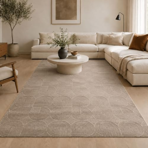 VIMODA Kurzflor Teppich Boho 3D Hoch-Tief-Effekt – Teppich Wohnzimmer & Schlafzimmer,Size:160x230 cm;Farbe:Beige1