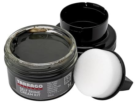 Tarrago Self Shine Cream Kit 50ml | Self Shining Wax Cream | Suitable for Leather and Synthetic Leather | Brilliant Finish Dye for Dyeing Shoes and Accessories | Shoe Care | Color Steel Gray