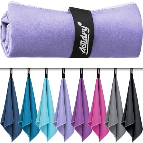 Actidry Mikrofaser Handtücher 2er Set L+S (80 x 160 + 40 x 80 cm) Microfaser Strandtuch Badetuch Saunatuch Sporthandtuch Fitnesstuch Wandern Camping - Lavendel