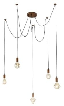 Trio Leuchten Pendelleuchte Cord 310100562, Metall Kupfer antik, Kabel stoffummantelt, exkl. 5x E27