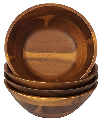 AIDEA Acacia Wooden Serving Bowls, 7 Inch Set of 4 for Salad, Soup, Noodle and More