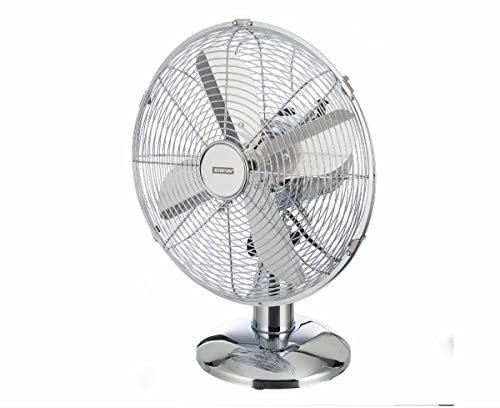 Status Desk Fan | 12 Inch Oscillating Portable Fan | 3 Speed Adjustable Angle Fan | Chrome | S12CDESKFAN1PKB
