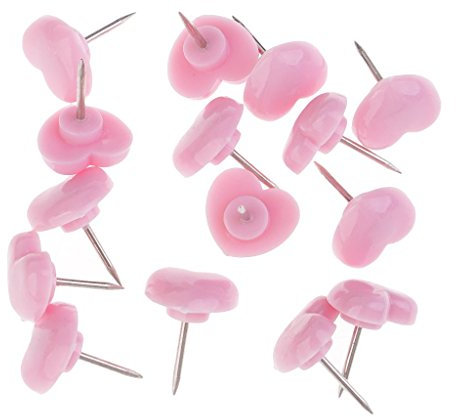 SGerste 50 Pieces Heart Head Push Pins Notice Cork Felt Board Map Flag Drawing Pins Thumbtack - Pink