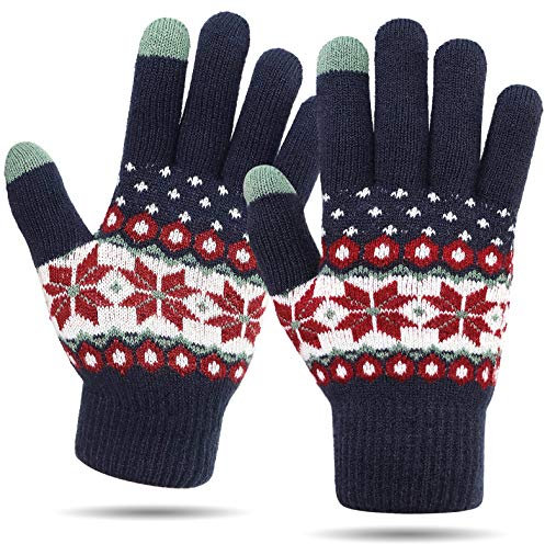 VENI MASEE Damen Winter Wolle Touchscreen-Handschuhe Warm Thermal Soft Lining elastische Manschette (Navyblue)