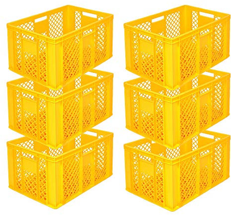 6x Eurobehälter/Stapelkorb/Bäckerkisten, Grundmaß 600x400x320 mm. Eurobox stapelbar aus Kunststoff in TOP-Qualität - Made in Germany (Gelb) (Gelb)