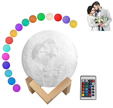 Lámpara de luna personalizada con foto 18 cm 16 colores RGB luz de luna lámpara de noche regalos para niños/él/ella/amante