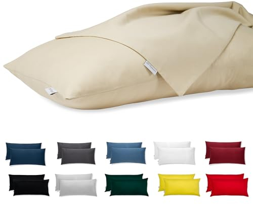 Kissenbezug 50x75 Baumwolle Premium Satin 2er Set Kissenhülle Deko für Kissen Bett/Sofa Stoff Superweicher Resistent Hypoallergen Anti-Milben Kopfkissenbezug mit Verdecktem Zip Voll Waschbar