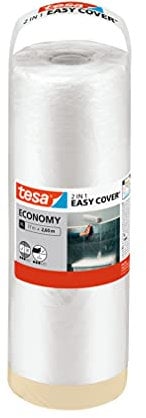 Tesa Easy Cover Film ECONOMY - Film de Masquage 2 en 1 pour Peinture et Ruban de Masquage - 17 m x 260 cm