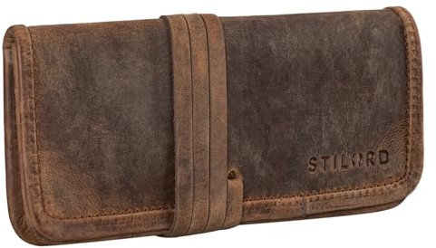 STILORD 'Lenny' Federmäppchen Leder Vintage klein Lederetui Elegantes Lederaccessoire ideal als Stifteetui Schreibmappe und Geldbörse echtes Büffelleder, Farbe:Calais - braun