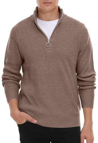 Hisir Pullover Herren Strickpullover 1/4 Zip Pulli Männer, Bequem Weich Warmer Winter Pullover für Männer Herren Pullover mit Stehkragen mit Reißverschluss (13 Dunkles Khaki, M)